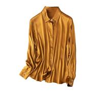 Damenhemd, einfarbig, Seide, lange Ärmel, Blusen, Damen, Frühling, Herbst, Büro, Oberteil, 2, M