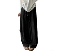 Damenhose mit hoher Taille, weites Bein, einfarbig, lockere Ballon-Passform, Kordelzug-Hose für Sommer, Urlaub, Strand, Yoga, Urlaub, Freizeitkleidung, modischer Stil (L schwarz)