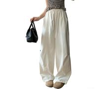 Damenhose mit hoher Taille, weites Bein, einfarbig, lockere Ballon-Passform, Kordelzug-Hose für Sommer, Urlaub, Strand, Yoga, Urlaub, Freizeitkleidung, modischer Stil (L weiß)