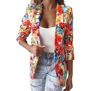Damenjacke, elegant, Blazer, Bürojacke, Business-Blazer, Top, Anzug, langärmelig, Cardigan, Karriere, Anzug, Blazer für Damen, kurzes Muster, Orange, L