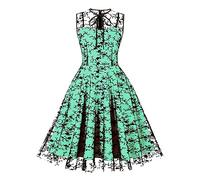 Damenkleid aus Netzstoff, Blumenstickerei, Vintage, Cocktailkleid, Swingkleid, Illusion, 50er-Jahre, Gothic, ausgestellt, A-Linie, lässig, Hochzeit, Abschlussball, Abendkleid, leuchtend grün, Mittel