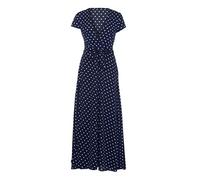 Damenkleid, große Größe, bedruckt, Polove, Damenkleid, modisch, geschnitten, niedriger V-Ausschnitt, kurzer Punkt, lässiges Kleid für Damen, marine, Medium