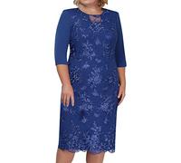 Damenkleid in Übergröße 52 54 56 - Frauen große Größe elegant Kleid formell Vintage Rücken Reißverschluss kurz mittellang Damen Cocktail Abend Spitze Abendkleid Floral Kleid, dunkelblau, XXL