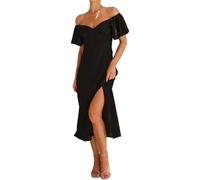 Damenkleid mit Schmetterlingsärmeln, elegant, lässig, schulterfrei, formelles Kleid, klassisches Cocktailkleid, Party, formelle Kleider, Schwarz, XL
