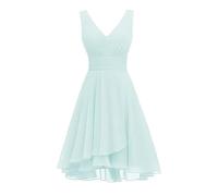 Damenkleid mit V-Ausschnitt und V-Ausschnitt, kurzes Brautjungfernkleid, formelles Cocktailkleid aus Chiffon, für Heimkehr, himmelblau, 40