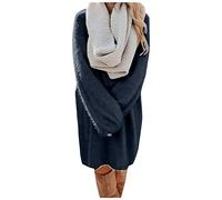 Damenkleid Plüsch Kleid Damen Pulloverkleid Fleecekleid Plüschkleider Rundhals Winterpullover Cocktailkleid Mittellanges Sweatkleid Rollkragen Freizeitkleid Ballkleider (02 Dunkelblau, M)