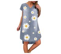 Damenkleider Party Elegant Frauen Baggy Tunika Kleid Casual Kurzarm Floral Shift Kleider Midikleid Kleid für Frauen Sommer (Grau XL)
