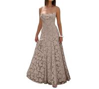 Damenkleider Sommer Sommerkleid Damen Elegant Sexy Spitzenkleid Cocktailkleid Lang mit Spaghettiträger Ballkleider Festliche Kleider Bodenlanges Abendmode Event XS Gray