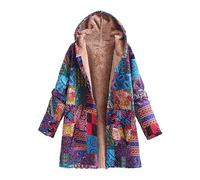 Damenmäntel Damen Boho Bunter Mantel Flanell Gefüttert Warm Lange Mäntel Winterjacke Damen Langarm Warm Ethnisch Übergroß Linie Jacken Baggy Aztekenmuster Reißverschluss Kapuzenjacke XL