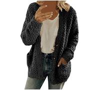 Damenmäntel Fleecejacke Clearance Langarm Damen Strickjacken Plus Size Leichte Herbst Winter Warme Mäntel Lose Übergroße Mantel Outwear Täglich Tragen, A2Black, 50