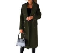 Damenmäntel Zweireihiger Wintermantel Lange Winterjacken für Damen Klassischer Cabanmantel mit Reverskragen Elegante Trenchcoats Einfarbige Übergangsjacke Warme Oberbekleidung Armeegrün Größe L