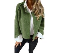 Damenmantel aus Wolle mit Rundhalsausschnitt und Langen Ärmeln, weiche, warme Strickjacke aus Kaschmir, kurzer Mantel aus Wollmischung für Damen (Large,Green)