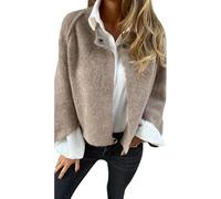 Damenmantel aus Wolle mit Rundhalsausschnitt und Langen Ärmeln, weiche, warme Strickjacke aus Kaschmir, kurzer Mantel aus Wollmischung für Damen (5X-Large,Khaki)