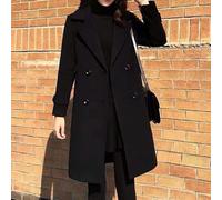 Damenmantel aus Wollmischgewebe, Anzugkragen, mittellang, warme Jacke, koreanische Mode, legere Oberbekleidung, schwarz (M schwarz)