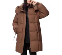 Damenmantel Kapuzenmantel Steppmantel Mittellang Mode Outdoor Schnee Lose Langarm Reißverschluss Knopf Mit Tasche Mantel Damen Vintage Gemütlich Lässig Puffer Mantel (Kaffee,XL)