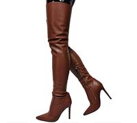 Damenmode Braune Overknee Stiefel Sexy Spitz Oberschenkel Hohe Stiefel Fetisch High Heels Sexy Stripper Club Pole Dance Party Schuhe,Braun,42