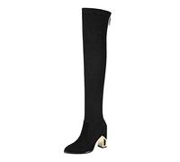 Damenmode einfarbig Chunky High Heel Stretch Overknee-Stiefel Schmaler Schaft Schwarz