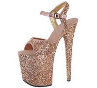 Damenmode Gold Pailletten High Heels 20CM Stilettos Plateau Sandalen Sexy Stripper Club Pole Dance Tango Rumba Gesellschaftstanz Schuhe Große Größe 34-46,Gold,40 EU