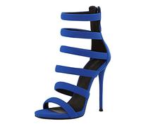 Damenmode Römischer Stil Gladiator Blau 13CM Stilettos Ferse Offene Zehen Sandalen Sexy Stripperin Nachtclub Abendkleid Formelle Pumps Schuhe Größe 34-46,Blau,45 EU