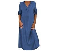 Damenmode Sale Damen Freizeitkleider für Damen,Damen-Jeanskleid Vintage-Stil Kurzärmlig Jeanskleid Damen Sommer Blusenkleid Damen Sommer Lang Jeanskleid Damen Sommer Lang Strandkleid Damen Lang