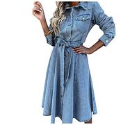 Damenmode Sale Damen Jeanskleid Damen Sommer Kurzarm Button Down Kurz Denim Kleid, Jeansbluse Damen Lang Kurzarm Blusenkleid Jeanskleid Damen Sommer Lang Strandkleid Damen Luftig