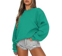 Damenmode Sale, Sweatshirt Damen Oversized Pulli Damen Einfarbig Rundhals Langarm Pulli Ohne Kapuze Oversized Oberteile Tops Locker Casual Basic Bluse Damen Langarmshirt Bauchfreies (Mint Green,XL)