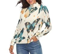 Damenpullover mit V-Ausschnitt Cartoon-Schmetterling Lässiger Leichter Langarmpullover für Winter und Frühling EIN klassisches Oberteil L