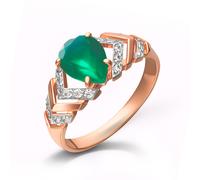 Damenring, Russisches Rotgold 585, mit Chalzedon - Steingröße ca. 8х6 mm, mit Zirkonia, Ringbreite ca. 8 mm PLATINA