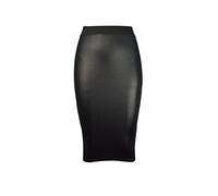 Damenrock aus Kunstleder, figurbetont, Wetlook, hohe Taille, Midi-Rock Gr. 46-48, Schwarz