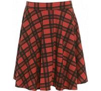 Damenrock, einfarbig, weich, Stretch, elastischer Bund, knielang, Swing-Skater-Midirock, Rotes Tartan-Muster, 52-54