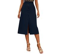 Damenrock Knielang Elegant Eleganter, einfarbiger, einreihiger Damenrock mit hoher Taille für den Alltag Günstige Lange Röcke (Navy, XXL)