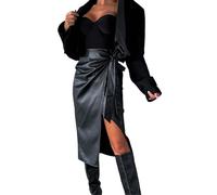 Damenrock Kunstleder Hohe Taille Bleistiftröcke Midirock Langer Rock Lederlook Slim Fit Eleganter Lederrock Knielang A Linie Bodycon Röck Sexy Wickelrock Winter Lederrock Lang Freizeitrock (S)