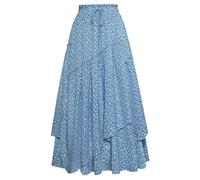 Damenrock mit Blumenmuster, Boho-Rock, elastisch, hohe Taille, Lange Maxi-Röcke mit Taschen, Blau floral, X-Groß