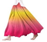 Damenrock mit Leopardenmuster, lang, elastisch, modisch, Leinen, fächerförmig, großer Saum, bedruckter langer Rock, Leinenrock, rose, S