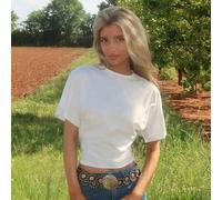 Damens Sommer minimalistisches Y2K Basis Alltags-Lässig Streetwear Stretchiges weißes loses gerafftes Crop Top