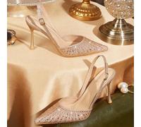 Damenschuhe Frühling und Sommer Champagner Neu Spitze Stiletto mit Strass Sexy Mode Glamourös Rock Bankett Party Nachtclub Damen High Heel Schuhe Slin