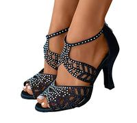 Damenschuhe mit Absatz Sandalen Blockabsatz Spitze Sandalen Party Kleid Mode Absatz Sandalen lateinamerikanische Tanzschuhe Peep Toe Abend Sandalen, Schwarz , 38