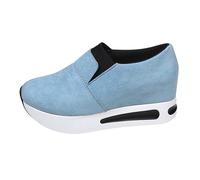 Damenschuhe, Slip-On-Sneaker, ohne Schnürsenkel, aus Wildleder, große Größe, dicke Sohle, leicht, Sportschuhe, Walking, Sneaker, modisch, lässig, blau, 39 EU