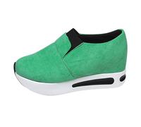 Damenschuhe, Slip-On-Sneaker, ohne Schnürsenkel, aus Wildleder, große Größe, dicke Sohle, leicht, Sportschuhe, Walking, Sneaker, modisch, lässig, grün, 42 EU
