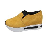 Damenschuhe, Slip-On-Sneaker, ohne Schnürsenkel, aus Wildleder, große Größe, dicke Sohle, leicht, Sportschuhe, Walking, Sneaker, modisch, lässig, gelb, 35 EU