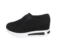 Damenschuhe, Slip-On-Sneaker, ohne Schnürsenkel, aus Wildleder, große Größe, dicke Sohle, leicht, Sportschuhe, Walking, Sneaker, modisch, lässig, Schwarz, 36 EU