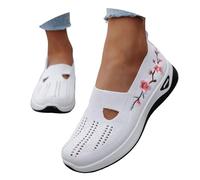 damenslipper schwarz, Orthopädische Schuhe Damen Bedruckt Sneaker Breite Füße Diabetiker Sommerschuhe Vermascht Slip On Schlupfschuhe Atmungsaktive Leichte Walkingschuhe Outdoor Sportschuhe, Weiß, 38