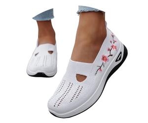 damenslipper schwarz, Orthopädische Schuhe Damen Bedruckt Sneaker Breite Füße Diabetiker Sommerschuhe Vermascht Slip On Schlupfschuhe Atmungsaktive Leichte Walkingschuhe Outdoor Sportschuhe, Weiß, 38