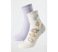 Damensocken 2er-Pack Organic Cotton Blumen lila/ creme - Fashion 39/42
