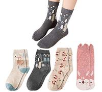Damensocken 4 Paar, Multipack Damen Socken 39-42 Baumwolle Flauschige Lustige Dicke Warme Wintersocken Thermosocken , Winter Baumwollsocken Weihnachtsgeschenke für Frauen Mädchen 35-38