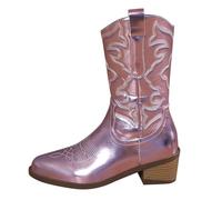 Damenstiefel, große Größe, Cowboystiefel, Westernstiefel, hohe Absätze, bestickt, Kunstleder, elegant, rutschfest, leicht, Damenschuhe, Herbst, Winter, Rosa, 40 EU
