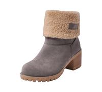 Damenstiefel, große Größe, hoher Absatz, Schneestiefel, warm, Velours, Fleece, hohe Leistung, bequem, winddicht, kurze Stiefel, schick und elegant, grau, 34 EU