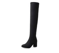 DamenStiefel Overknees Leicht, Wildleder-Stretchstiefel, Damen-Overknee-forStiefel Mit Hohen Zehen Und Runden Zehen, Single-Futter/Kurzes Plüschfutter (Color : Black, Size : 37 EU)