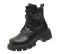 Damenstiefel, Winter, Leder, britischer Stil, Gürtelschnalle, kurze Stiefel, warm, Retro, große Größe, rutschfest, winddicht, bequeme Schuhe, Schwarz, 38 EU