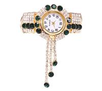 Damenuhren Mode 2022 Hand dekorativer Charme Goldfarbe Kristall Armband Ornamente Souvenir Mutter Ehefrau Damen Liebhaber Strass Armbanduhr (Green, One Size)